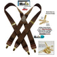 HoldUp Brand dark Java Brown X-back Men's Suspenders with USA Patented No-slip Gold-tone Clips