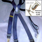 Hold-Ups Satin Blue 1 " Wide Formal Suspenders in X-back Style with Silver no-slip Clips