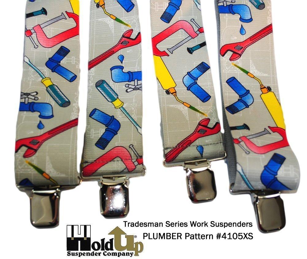 Hold-Ups 2" Wide Work Suspenders in Plumber Pattern X-back With Patented Jumbo No-slip Clips