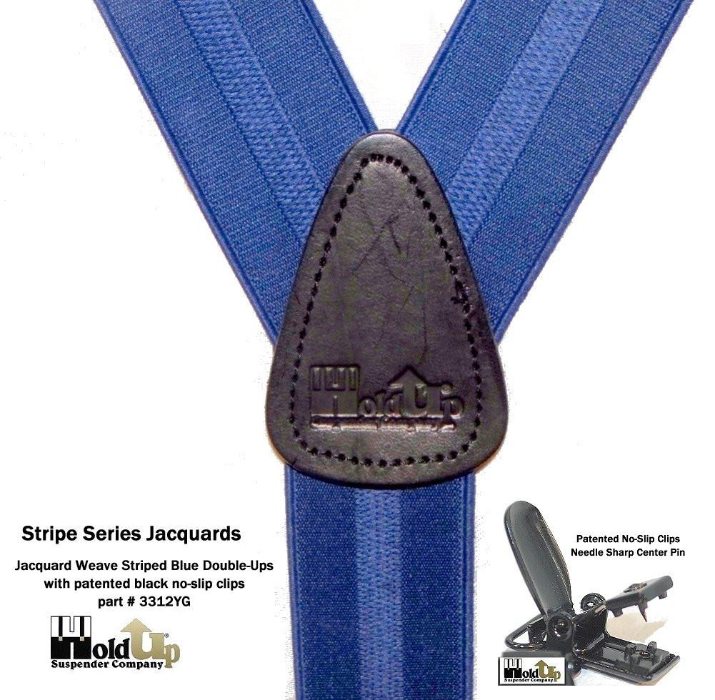 Hold-Ups Blue Stripe Jacquard Dual Clip Double-ups style 1 1/2" Patented No-slip Metal Clips