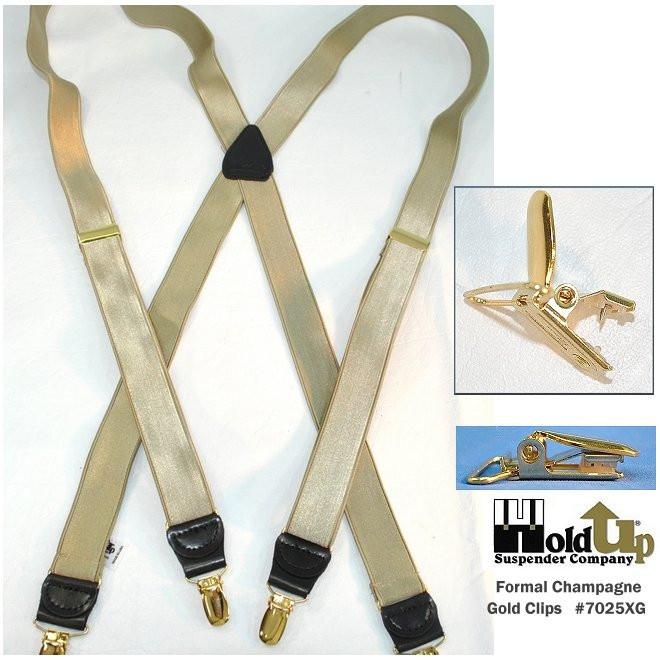 Holdup Golden Champagne Tan 1" Wide Formal Series Satin Finished X-back Suspenders With Gold-Tone No-Slip Clips