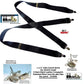 Holdup Brand All Black 1 1/2" wide X-back Suspenders with Patented No-slip Silver tone Clips