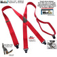 Holdup Brand XL Big And Tall Size Classic Bright Red X-back Suspenders With Patented Black Gripper ClaspB