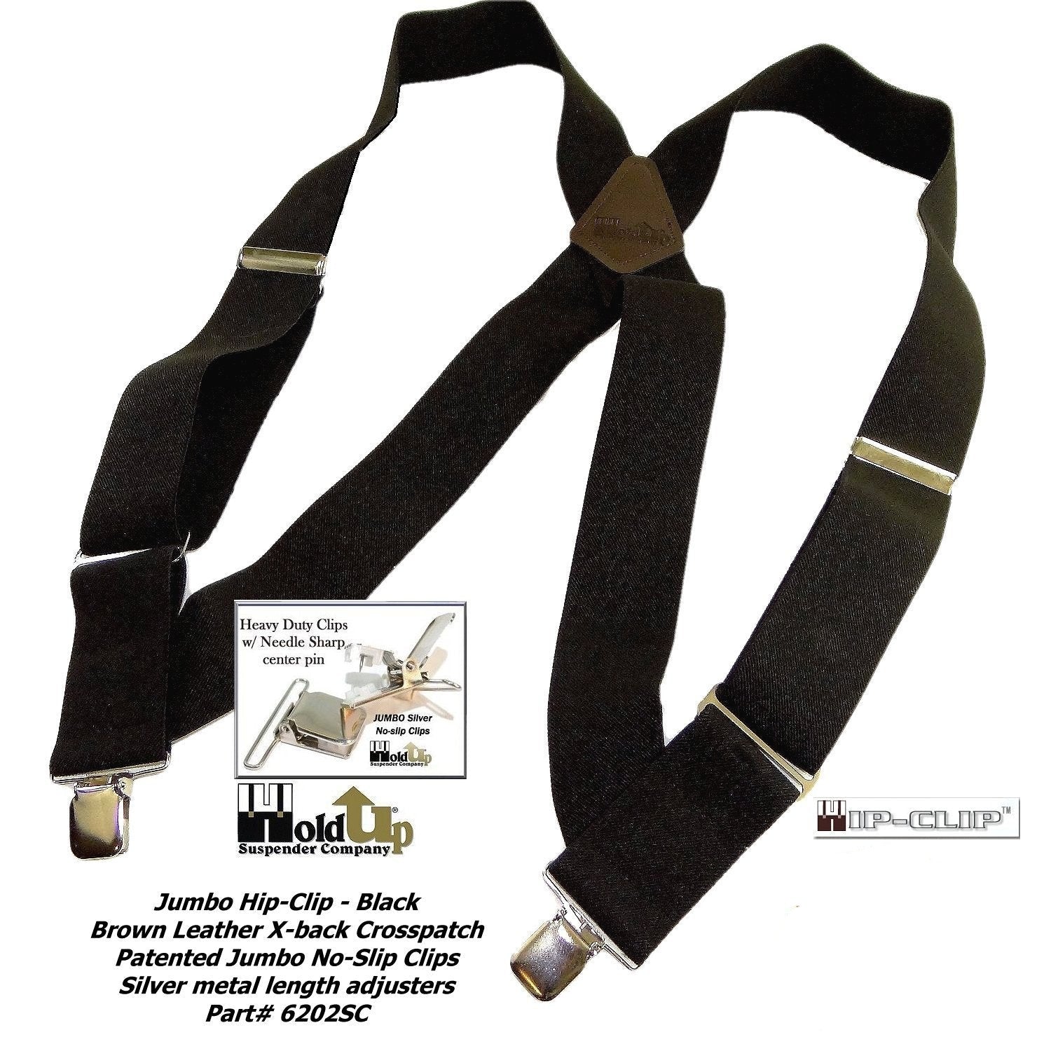 Black Heavy Duty Trucker Style 2 Wide Hip-Clip Suspenders – Holdup- Suspender-Company