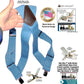 Holdup Brand Light Blue Denim Trucker Style 2" Wide Hipclip Suspenders with Patented Jumbo No-slip Clips