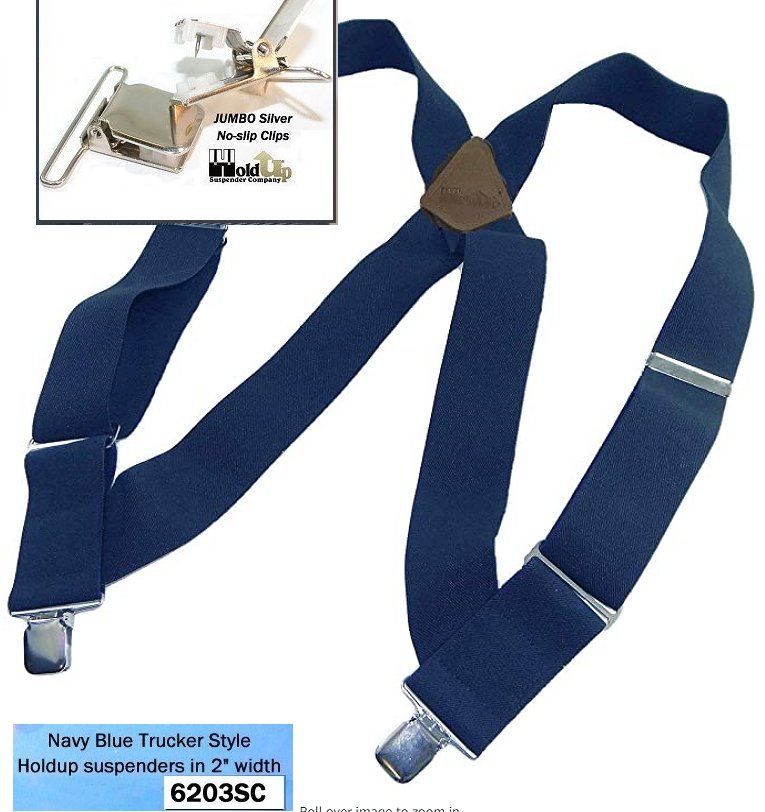 Navy Blue 2 Wide Hip-Clip Suspenders With Patented silver-tone – Holdup- Suspender-Company