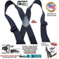 No-buzz HoldUp Airport Friendly 2" Wide 48" long Black X-back Suspenders with Patented Black Gripper Clasps