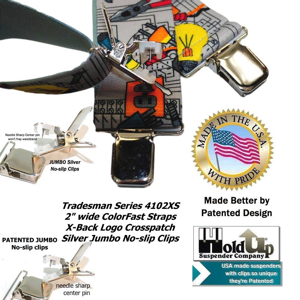 Holdup Brand 2" Wide Tradesman Work Suspenders in Electrician Pattern X-back with Patented No-slip Clips