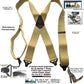 Holdup Suspender Company's Extra Long XL Light Tan Suspenders are 2 inches wide with USA Patented black Jumbo Gripper Clasps