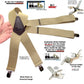 Holdup Brand Extra Long XL Sun Tan Suspenders with Jumbo USA Patented No-slip Center Pin Clips