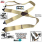 HoldUp Brand 2" Wide Heavy Duty Tan Color Suspenders with black patented black Gripper Clasps