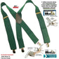 Holdup Brand Heavy Duty Dark Green X-back Work Suspenders with USA patented Jumbo No-Slips Clips