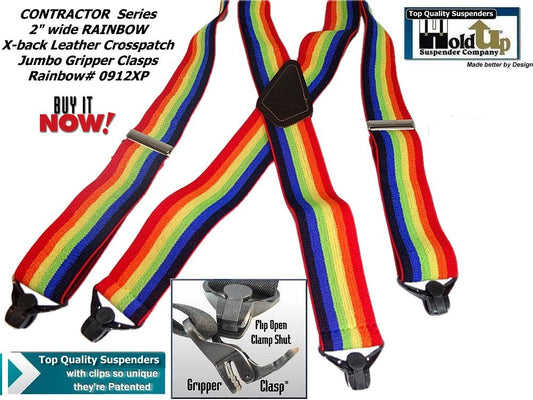 Holdup brand wide Rainbow of Color X-back Suspenders with USA Patented Gripper Clasps
