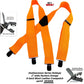 Holdup Suspender Company's Hunter Orange 2" wide Outdoorsman Suspenders in X back style with Jumbo No-slip Clips
