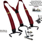 Holdup Brand Rich Burgundy on Burgundy Jacquard Weave Striped Double-up Style Y-back suspenders with USA Patented No-slip clips