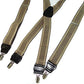 Holdup Brand Taupe Jacquard  weave1 1/2" wide Suspenders in X-back style and USA patented No-slip Nickel Clips