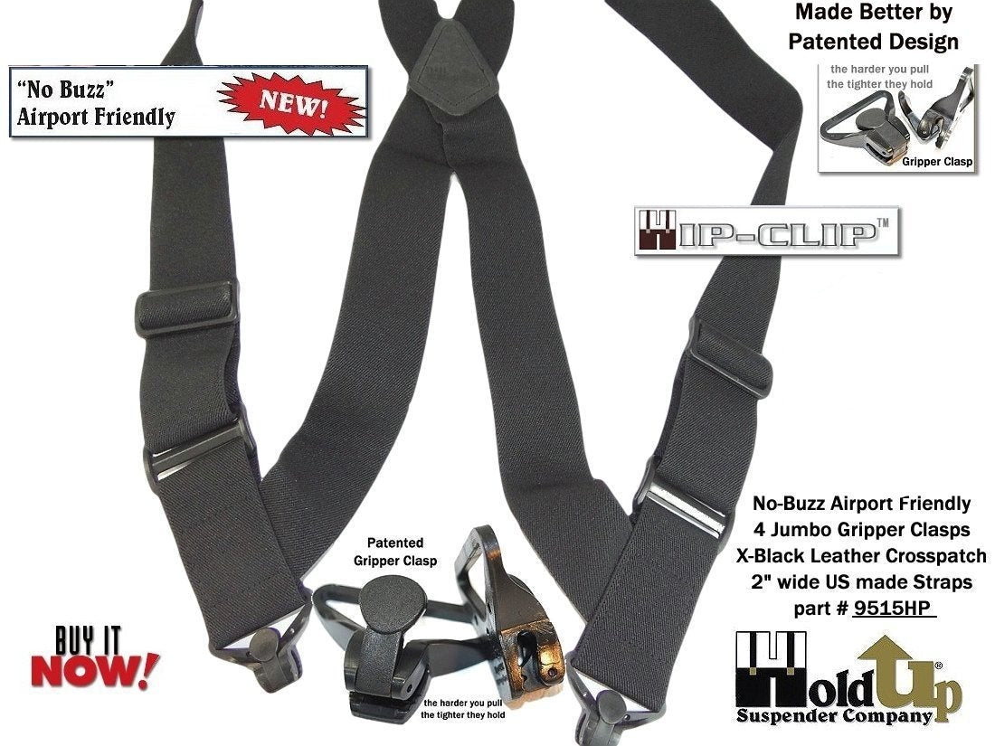 Holdup Hip-Clip Style No-Buzz Airport Friendly Black X-Back Suspender
