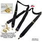 Holdup All Black Casual Series Suspenders in X-back style and USA patented Gold No-slip Clips