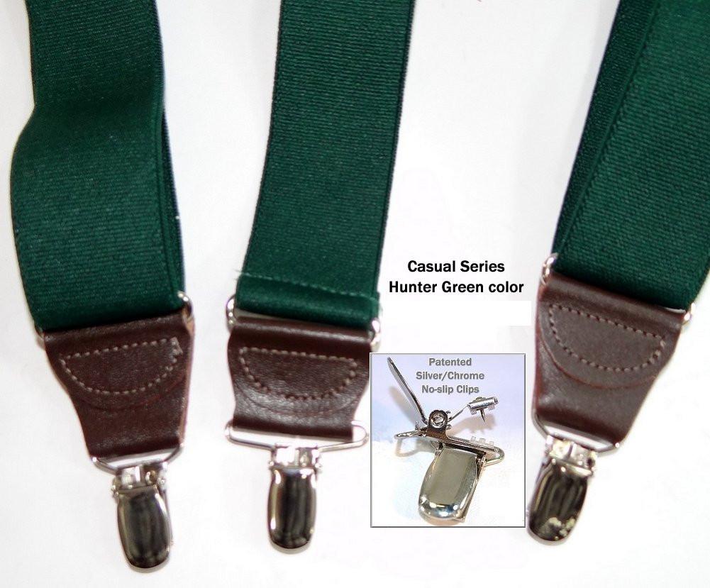 Holdup Brand Dark Hunter Green Men's Clip-On Suspenders with X-Back Style and and Silver/Chrome Clips