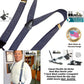 Holdup Brand Dark Blue Denim color Dual Clip Double-Ups style Dressy Suspenders with Patented No-slip clips