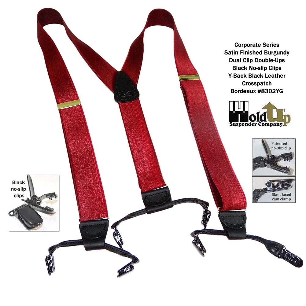 Holdup Brand Corporate Series Dual Clip Double-Ups in Satin Finish Bordeaux Burgundy with No-slip Clips
