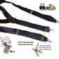 Hold-Ups Black Sapphire 1 1/2" Satin Finish Suspenders Y-Back No-slip Silver Clips
