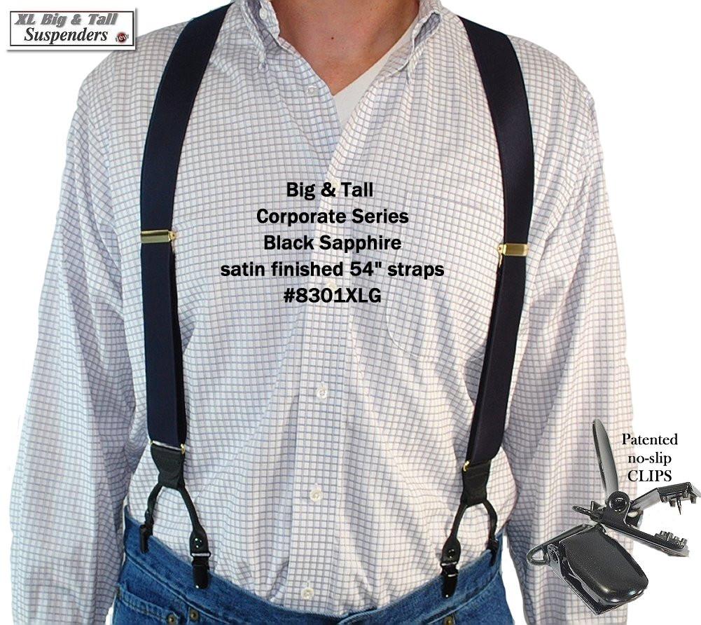 Holdup XL Corporate Series Black Sapphire Dual Clip Double-Ups style Suspenders with patented No-slip black Clips