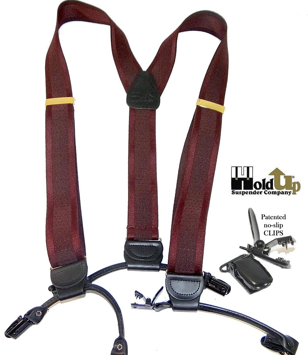 Burgundy Cordovan Dual-clip Men's Holdup Suspenders with Tone-on-tone Jacquard weave with patented no-slip clips