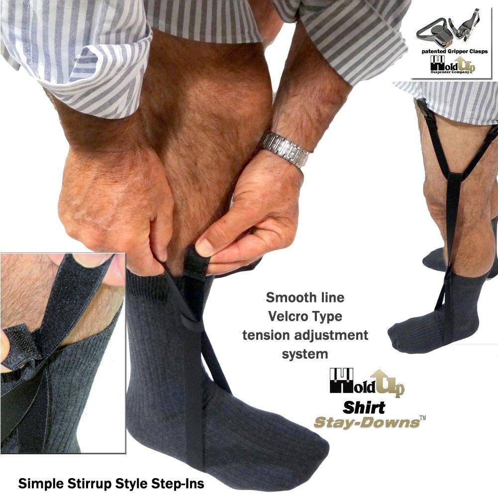 Holdup USA made Stirrup Style Shirt Tail Straps with Patented Gripper Clasps called Shirt Stay Downs
