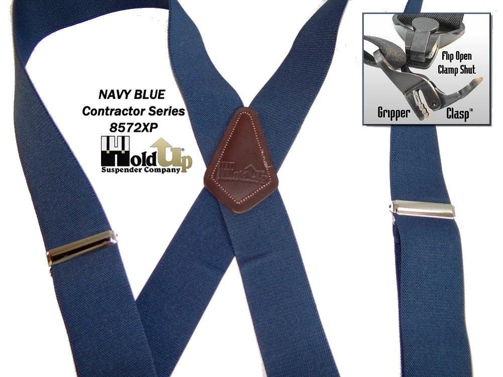 Holdup Brand Heavy Duty Dark Denim Work Suspenders with jumbo USA Patented Gripper Clasps