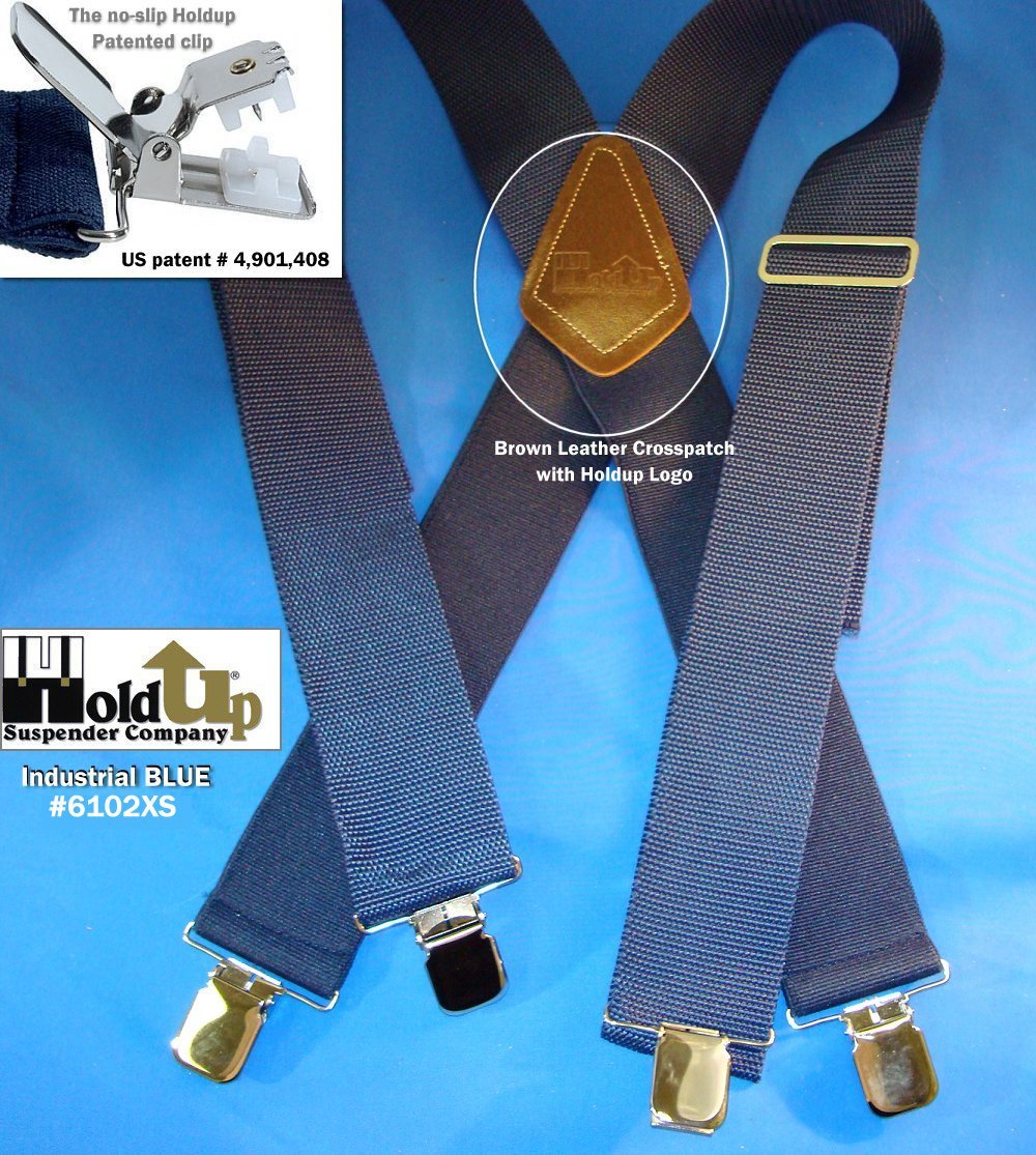 Holdup Suspender Company dark Blue Industrial heavy duty 2" Wide Non-elastic Suspenders with Patented No-slip Jumbo Silver Clips
