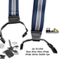 Hold-Ups Navy Blue with Gray and White Stripe Double-up Suspenders with Black No-slip Clips