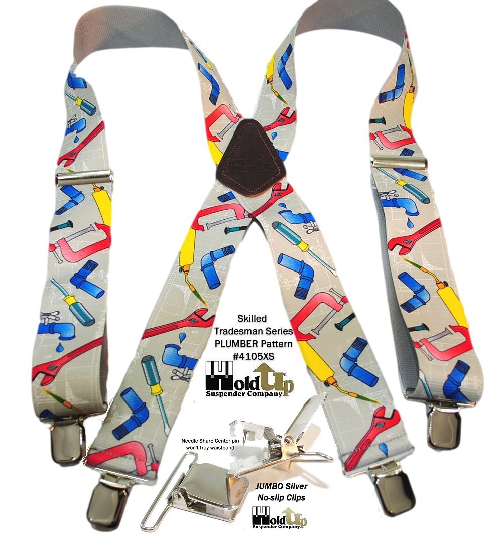 Hold-Ups 2" Wide Work Suspenders in Plumber Pattern X-back With Patented Jumbo No-slip Clips