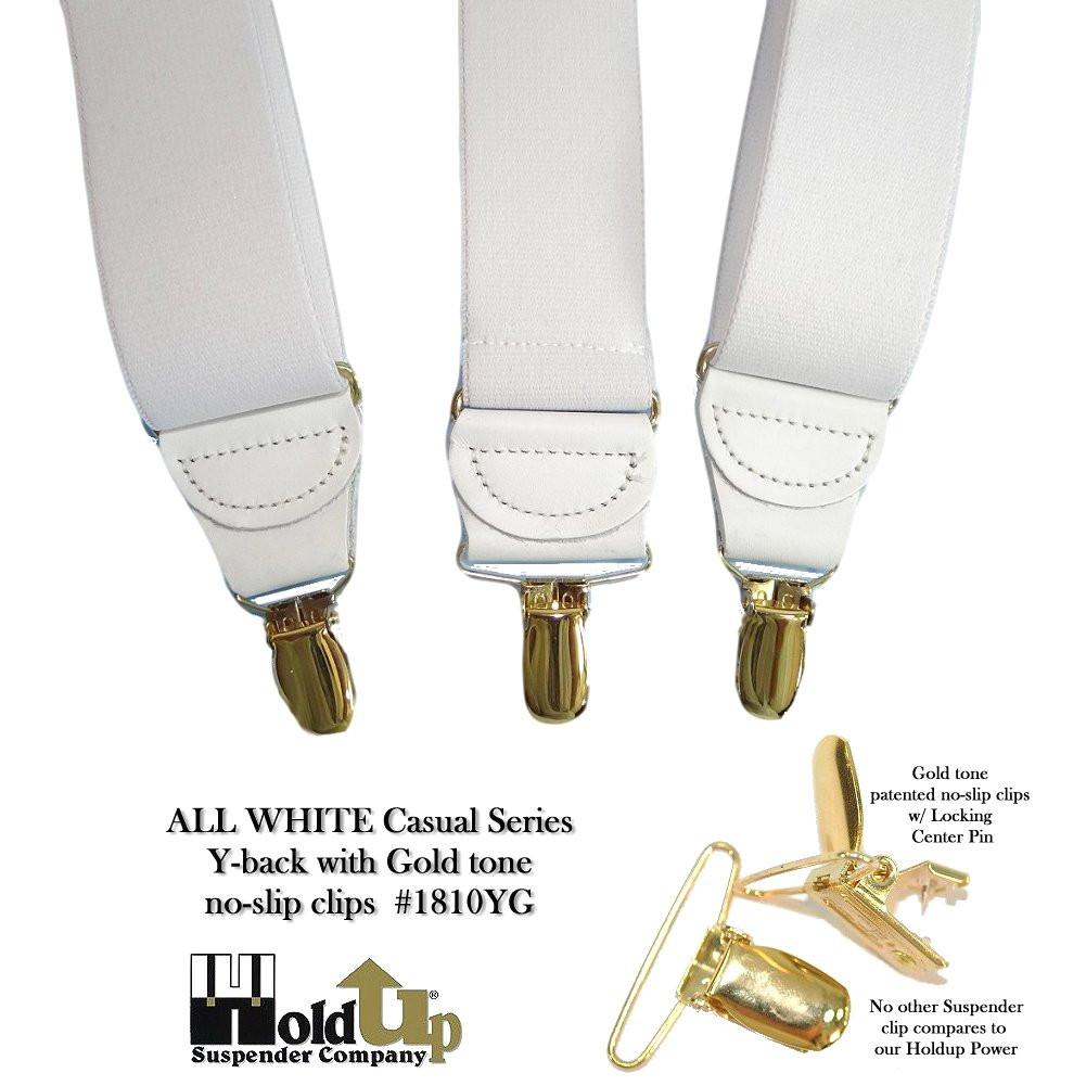 WHITE 2-Inch Wide Pin Clip Suspenders