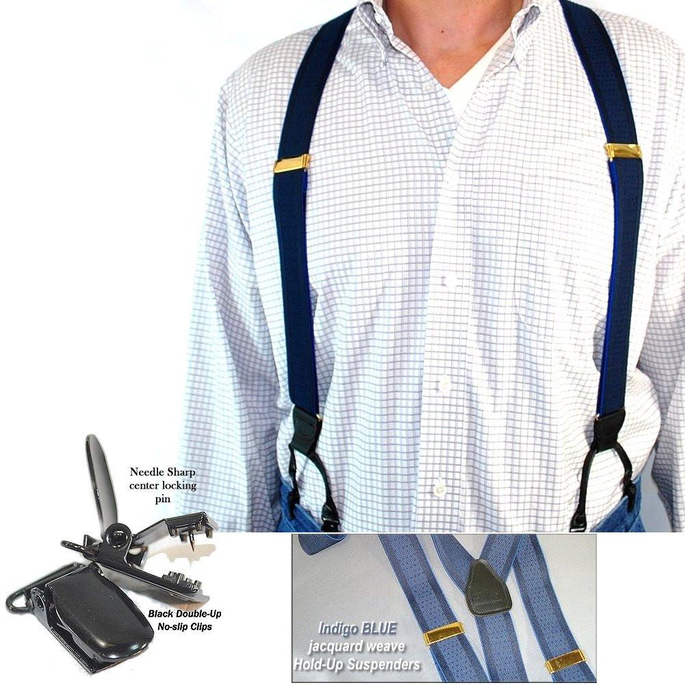 Holdup Indigo Blue on Blue Dual-clip Jacquard Striped Double-Up Style Suspenders