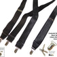 Hold-Ups Black Satin Finish 1 1/2" Wide in X-back suspenders with Patented No-slip Silver Clips