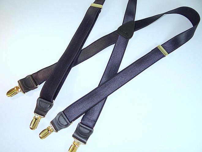 Hold-Ups Formal Series Satin Finished dark Blue X-back suspenders with Gold tone no-slip clips