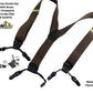 Hold-Ups Dark Brown Java Colored Casual Series Dual-Clip Suspenders With Y-Back leather crosspatch