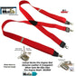 HoldUp Brand Fire Engine Red X-back Suspenders in 1 1/2" width and USA Patented No-slip Silver-tone Clips