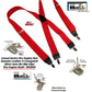 HoldUp Brand Fire Engine Red X-back Suspenders in 1 1/2" width and USA Patented No-slip Silver-tone Clips