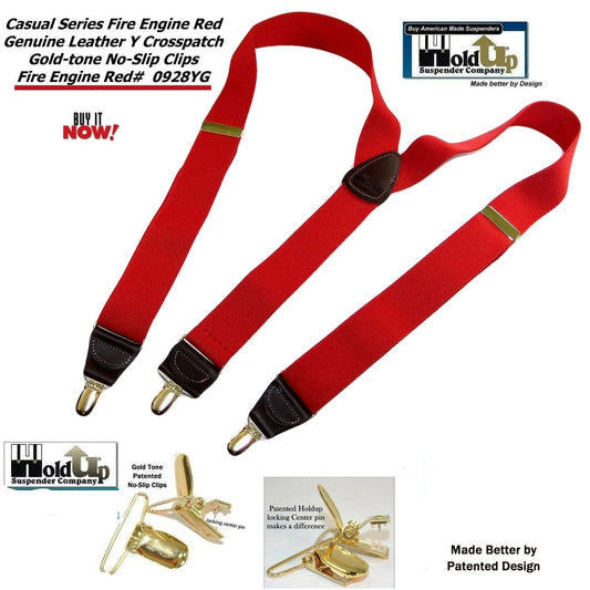Hold-Ups Red Casual series 1 1/2" wide Suspenders Y-back with Patented No-slip Gold Clips