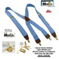 Hold-Ups Light Blue Denim 1 1/2" Suspenders X-Back USA Patented No-slip Gold Clips
