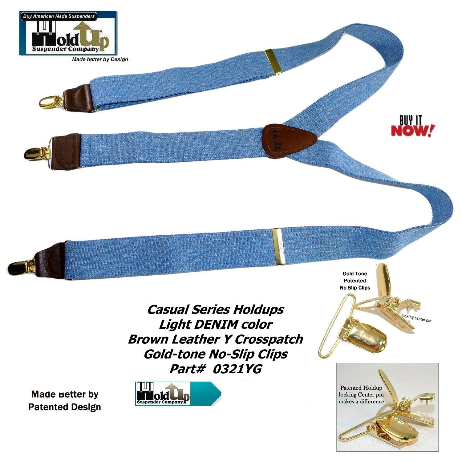 Holdup USA Double-Ups Men's Suspenders: Blue Denim Y-Back –  Holdup-Suspender-Company