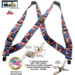 USA Flag pattern Holdup Hip-Clip 2 inch wide suspenders with Patented Jumbo silver tone  no-slip clips