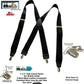 Holdup Brand All Black 1 1/2" wide X-back Suspenders with Patented No-slip Silver tone Clips