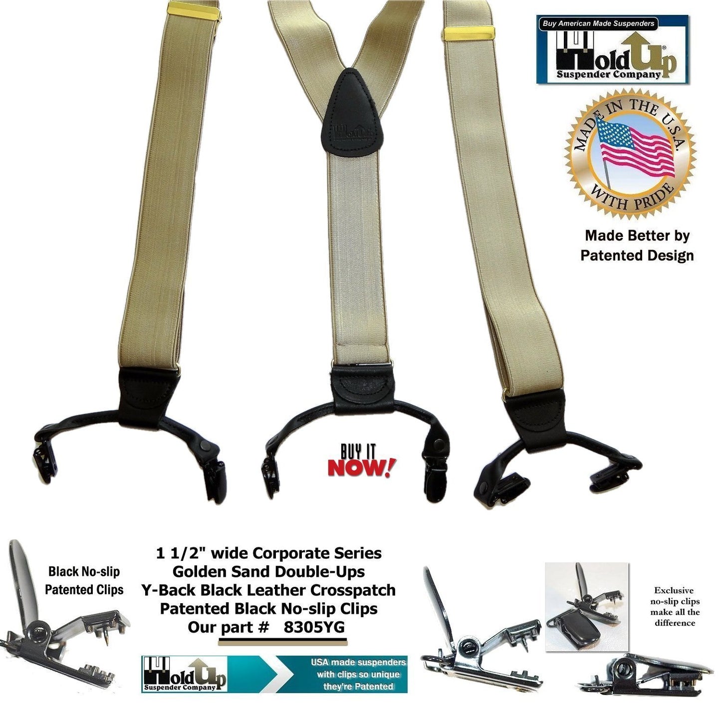 HoldUp Suspender Brand Double-up style Y-back Suspenders in Satin Finish Golden Sand Color
