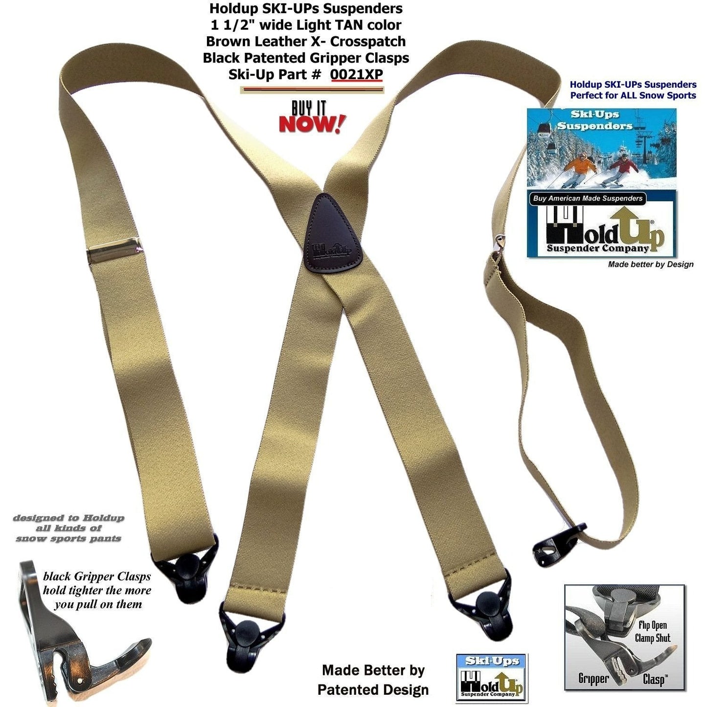 HoldUp Brand Specialty Series Tan Ski-Up Suspenders