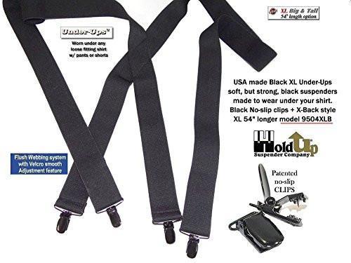 Hold-Ups 1 1/2" Wide All Black Hidden XL Undergarment Suspenders For Big And Tall Men