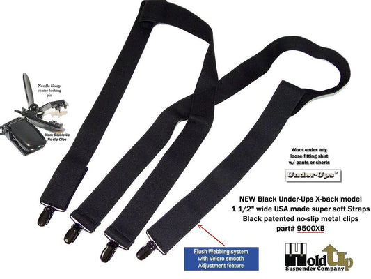 Black Heavy Duty Trucker Style 2 Wide Hip-Clip Suspenders