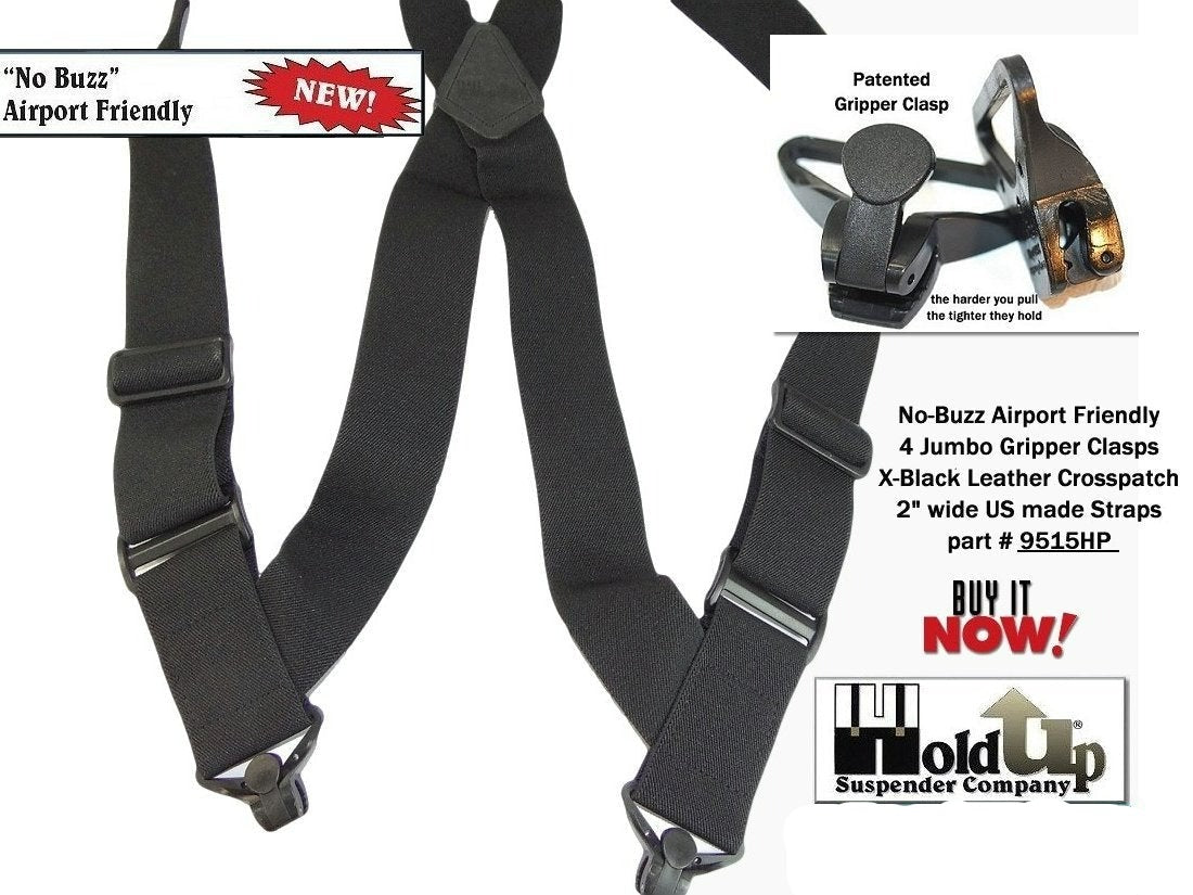 Holdup Hip-Clip Style No-Buzz Airport Friendly Black X-Back Suspender
